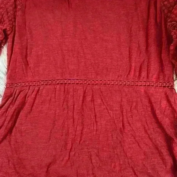 Lucky Brand Boho Peasant Crochet Lace Red 3/4 Sleeve Top, M - Picture 9 of 10